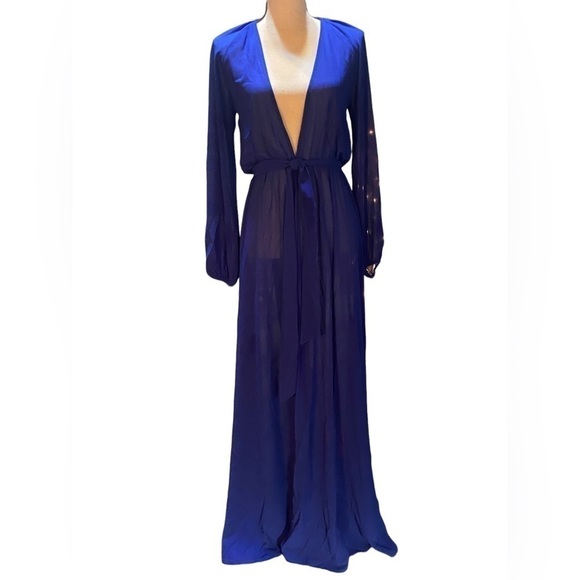 𝅺NWT- LOVE LEMONADE Plunging Neck Belted Sheer Chiffon Dress/Coverup - Picture 2 of 5